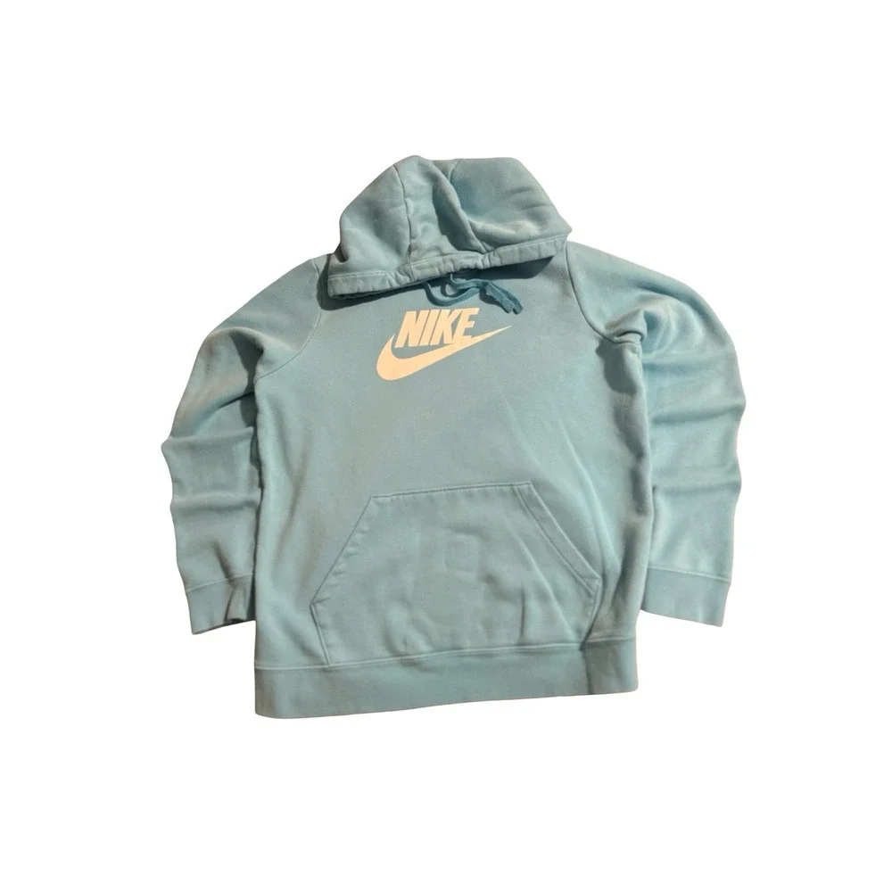 Nike Sportswear Essential Hoodie Light Blue Futura Logo Fleece Pullover Mens M
